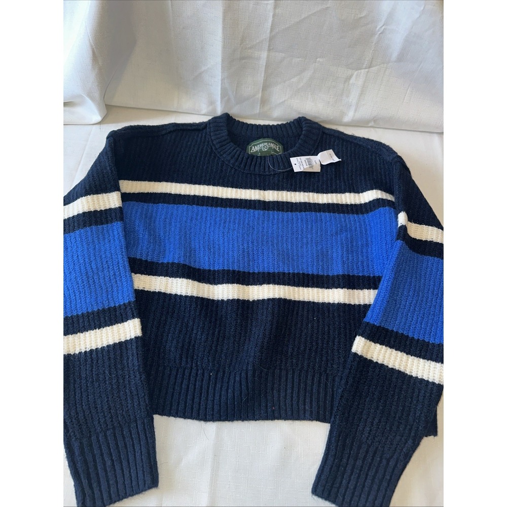 NWT American Eagle Sweater Womens Small Cropped Pullover‎ blue striped white